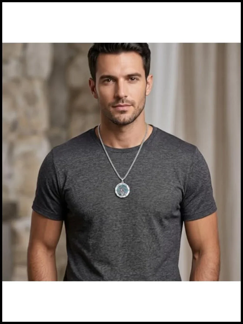St Michael Medal Necklace Protection Pendant Men Women 18K White Gold Plated